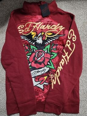 Ed Hardy Red Graphic Pullover Hoodie